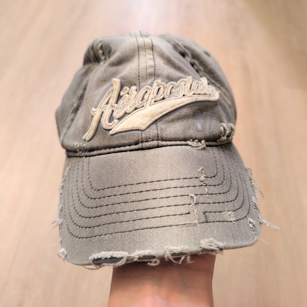 Y2K‎ Aeropostale Distressed Grunge Hat Baseball Dad Cap Embroidered Spellout VTG